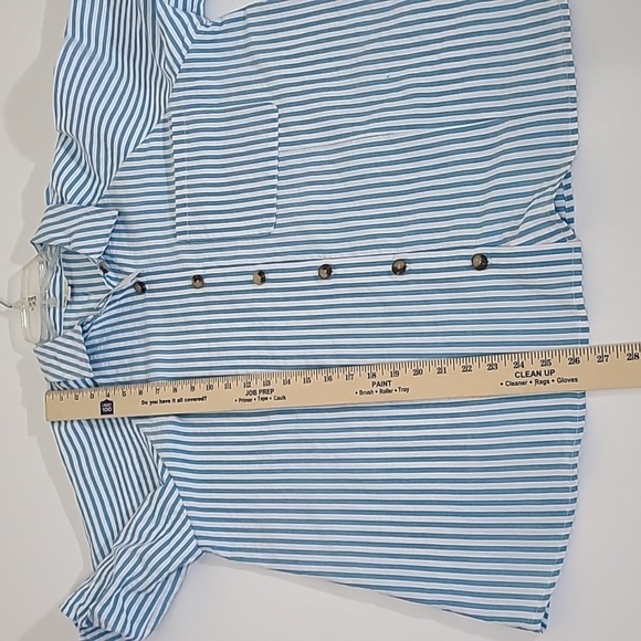 CATO Women's Blue & White Striped Button Up Blouse Puff Sleeves - Size Large NWT - Picture 12 of 13